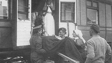 Canadian officer being loaded onto Troop Train, 1914-20