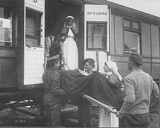 Canadian officer being loaded onto Troop Train, 1914-20