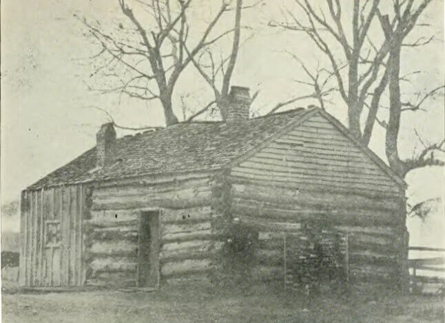 First log cabin built at Fort Des Moines, Iowa, 1903