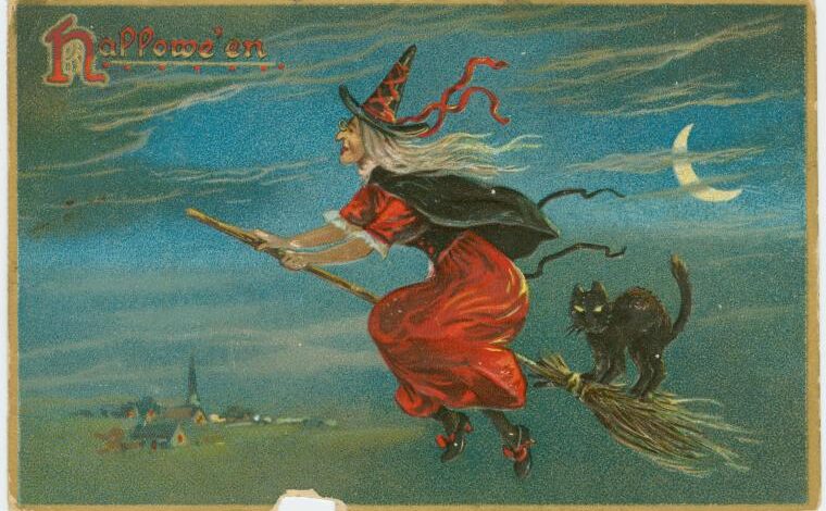 Hallowe'en vintage postcard, NY Public Library