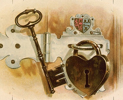 Heart-shaped lock, tobacco label, 1887