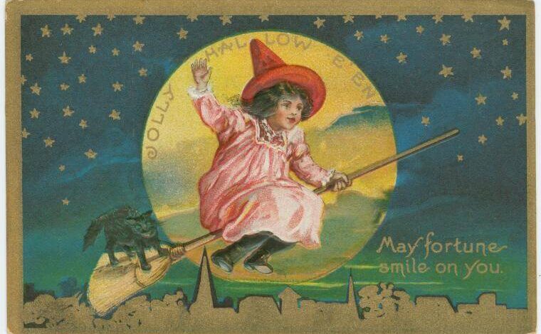 Jolly Halloween vintage postcard, NY Public Library