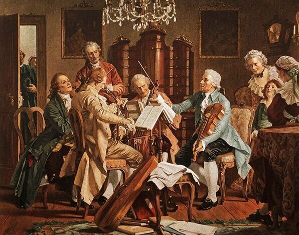 Joseph Haydyn playing string quartets, Op. 20, 1790