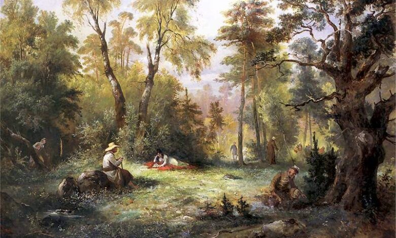 Kranciszek Kostrezewski, Mushroom picking, 1860