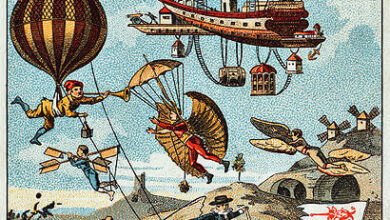 Utopian flying machines, chromolithograph, France, 1890