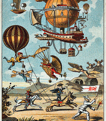 Utopian flying machines, chromolithograph, France, 1890