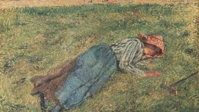 Camille Pissarro, Paysanne lying in the grass, 1882