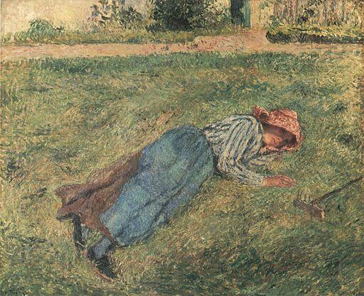 Camille Pissarro, Paysanne lying in the grass, 1882