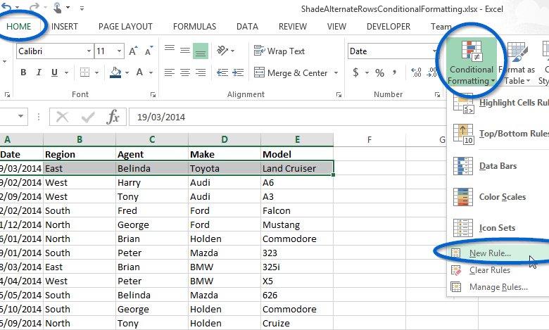 How to shade alternate rows with Conditional Formatting