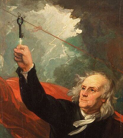 Benjamin West, Franklin's invention of the lightning rod, 1816