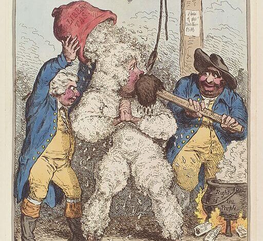 James Gillray, The patriots revenge, tarring and feathering, 1795