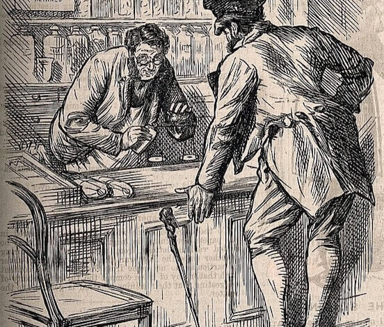 C. Keane, Irish man complaining to the pharmacist, 1874