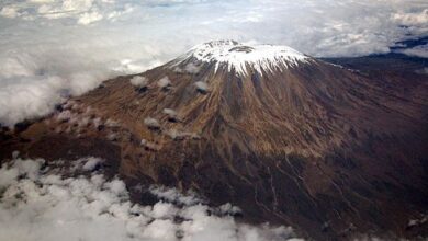 Mt. Kilimanjaro in Africa, near 20,000 feet in elevation