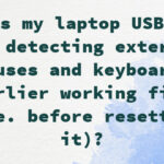 Why is my laptop USB port not detecting external mouses and keyboard, earlier working fine (i.e. before resetting it)?